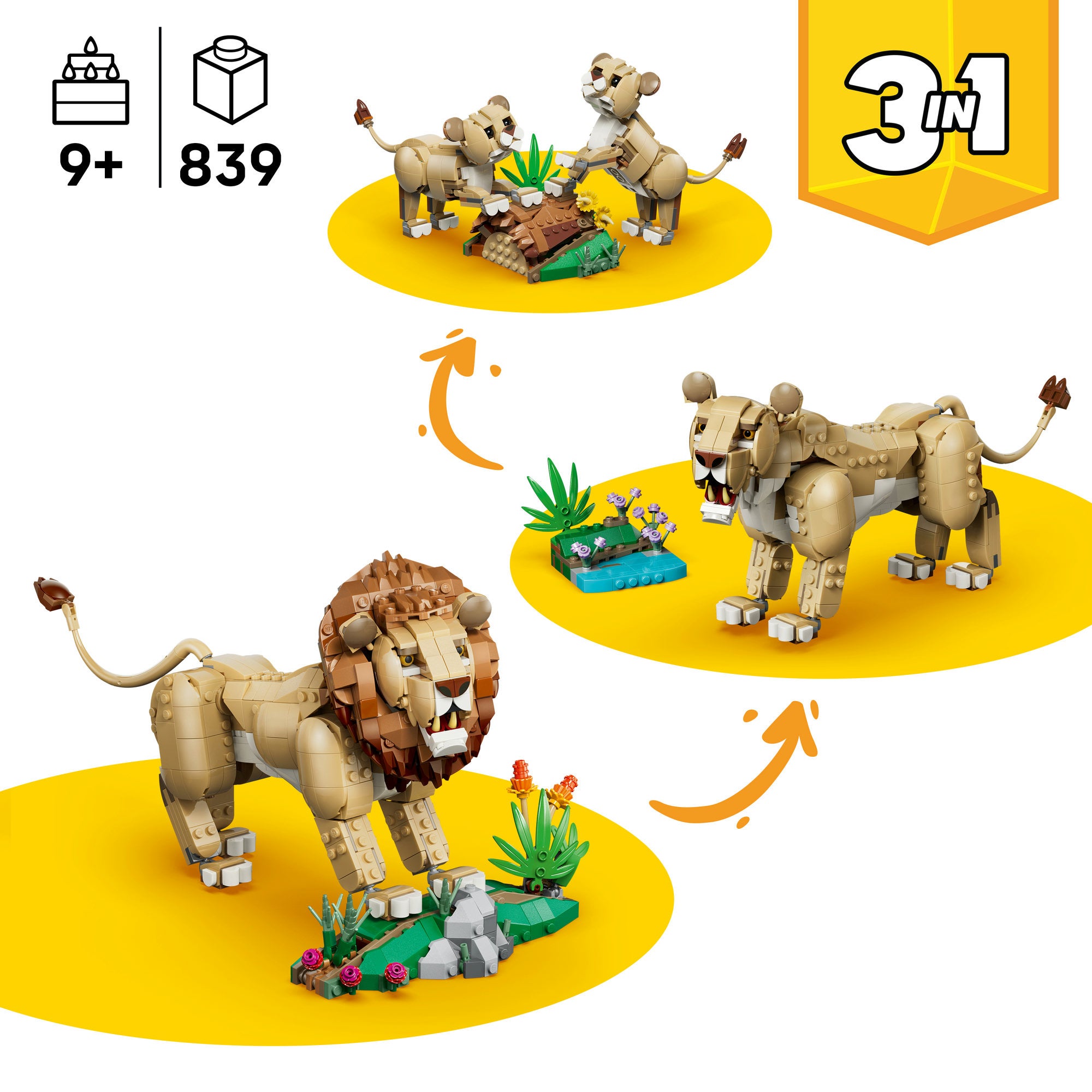 LEGO® Creator 3-i-1 Ville dyr: Majestetisk løve 31386