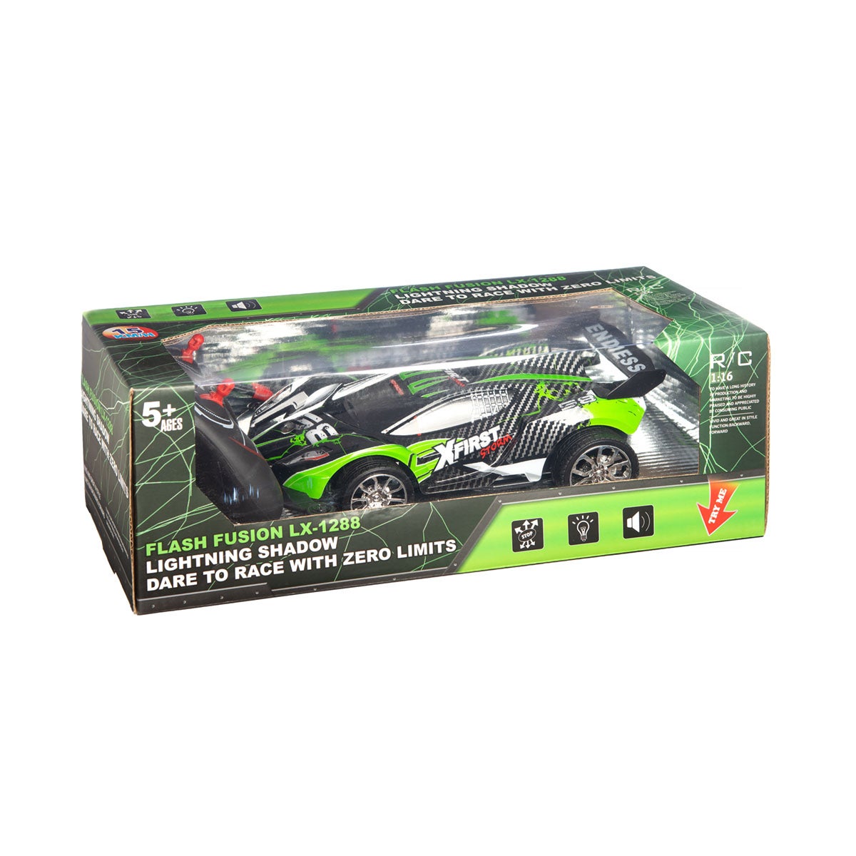 Fusion, R/C 1:16 Sportbil med belysning, grønn