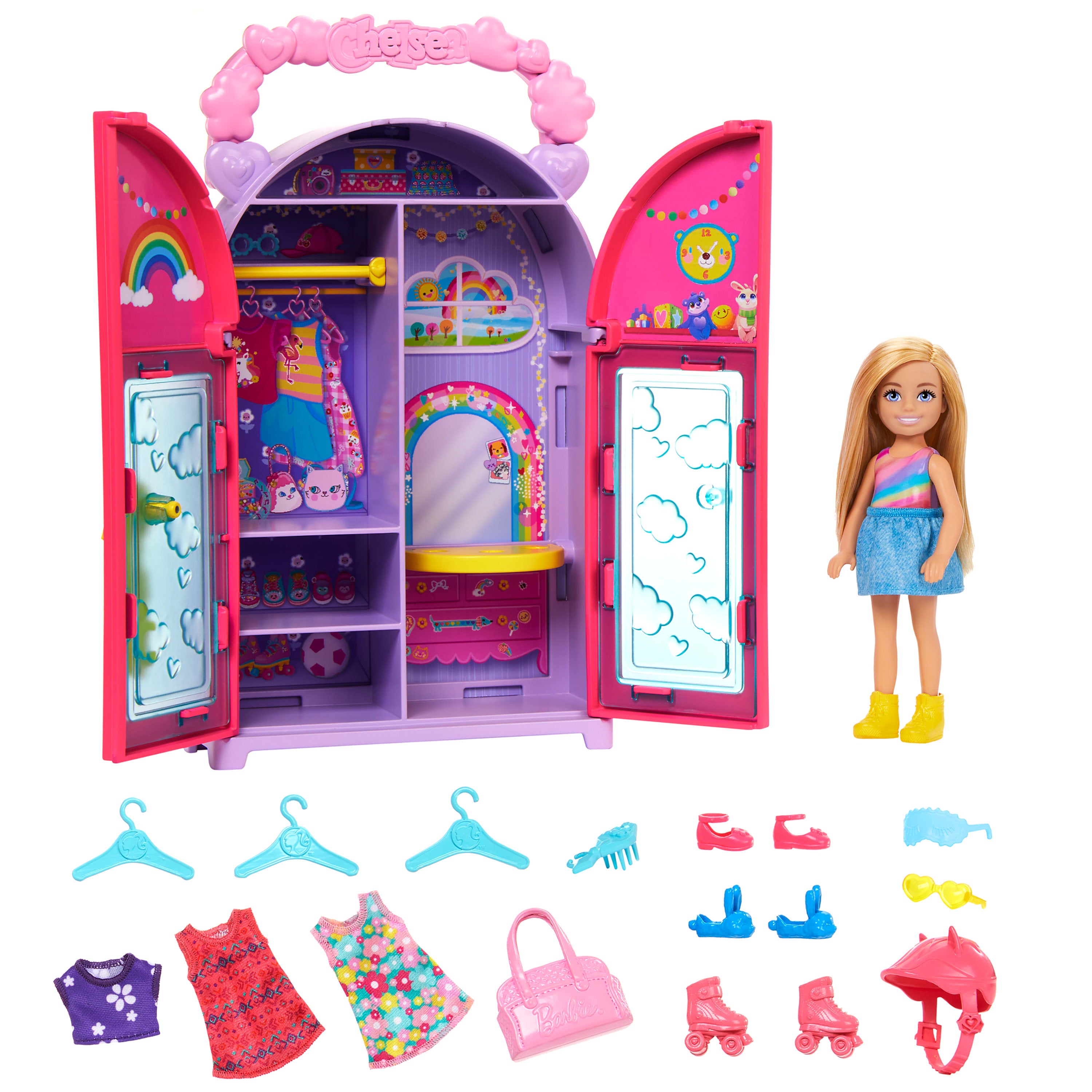 Barbie Chelsea-dukke med garderobe – lekesett med klær og tilbehør