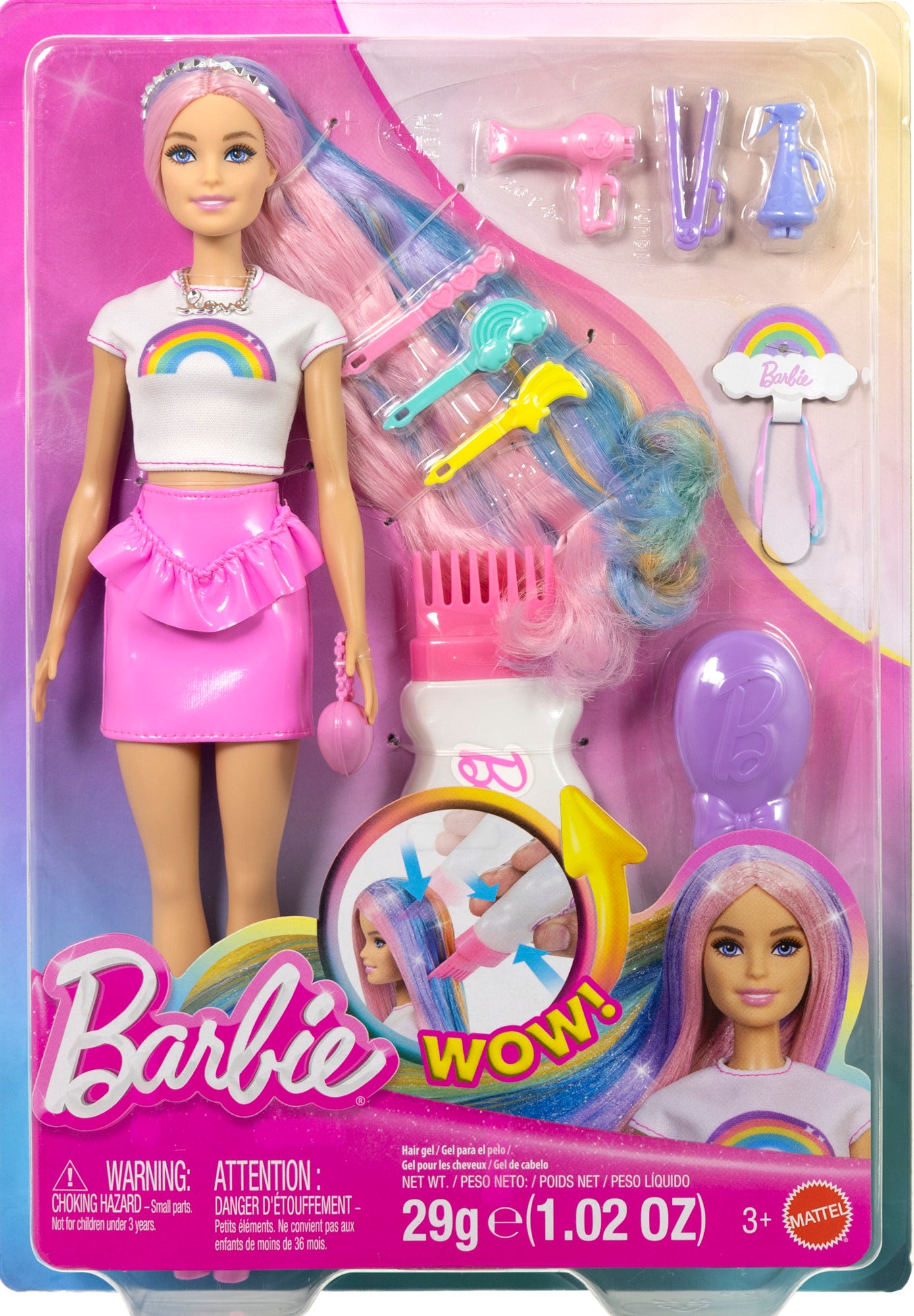 Barbie Rainbow Sparkle Hair dukke med langt hår og tilbehør