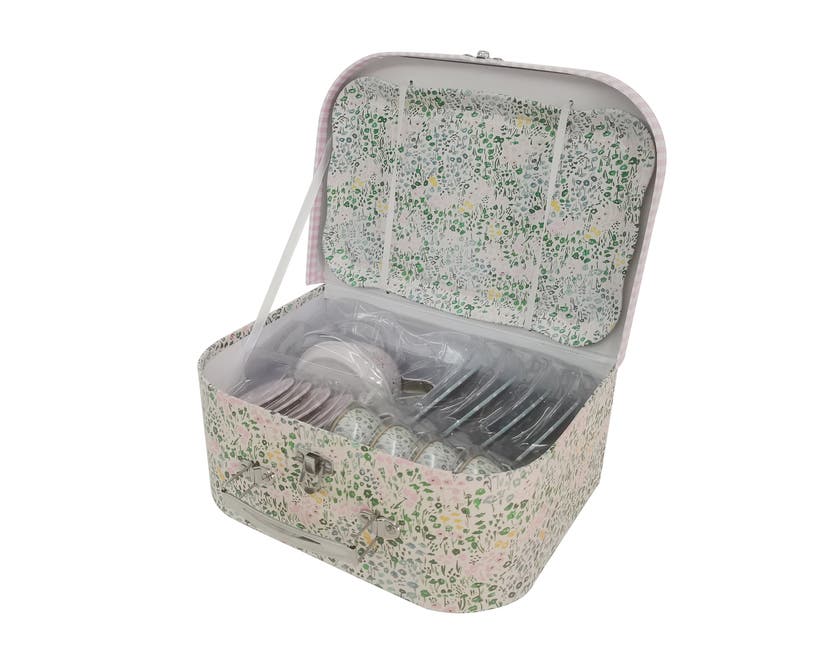 PAP, Blomstret Teservise for 4 med Brett, Metall