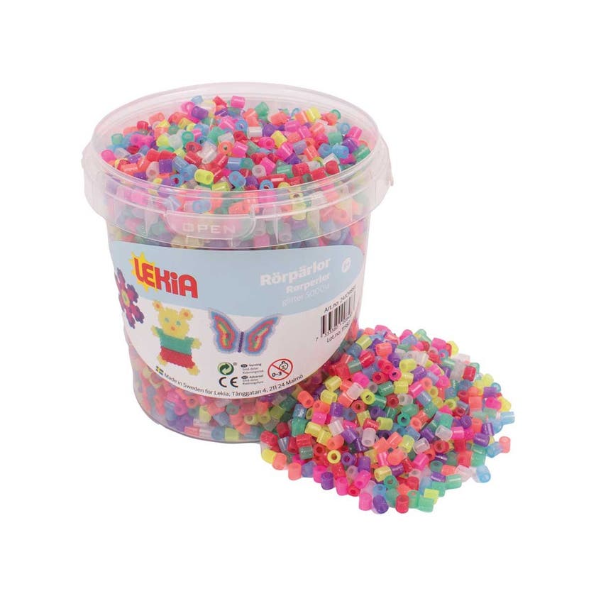 Rørperler i bøtte 5000 stk glitter