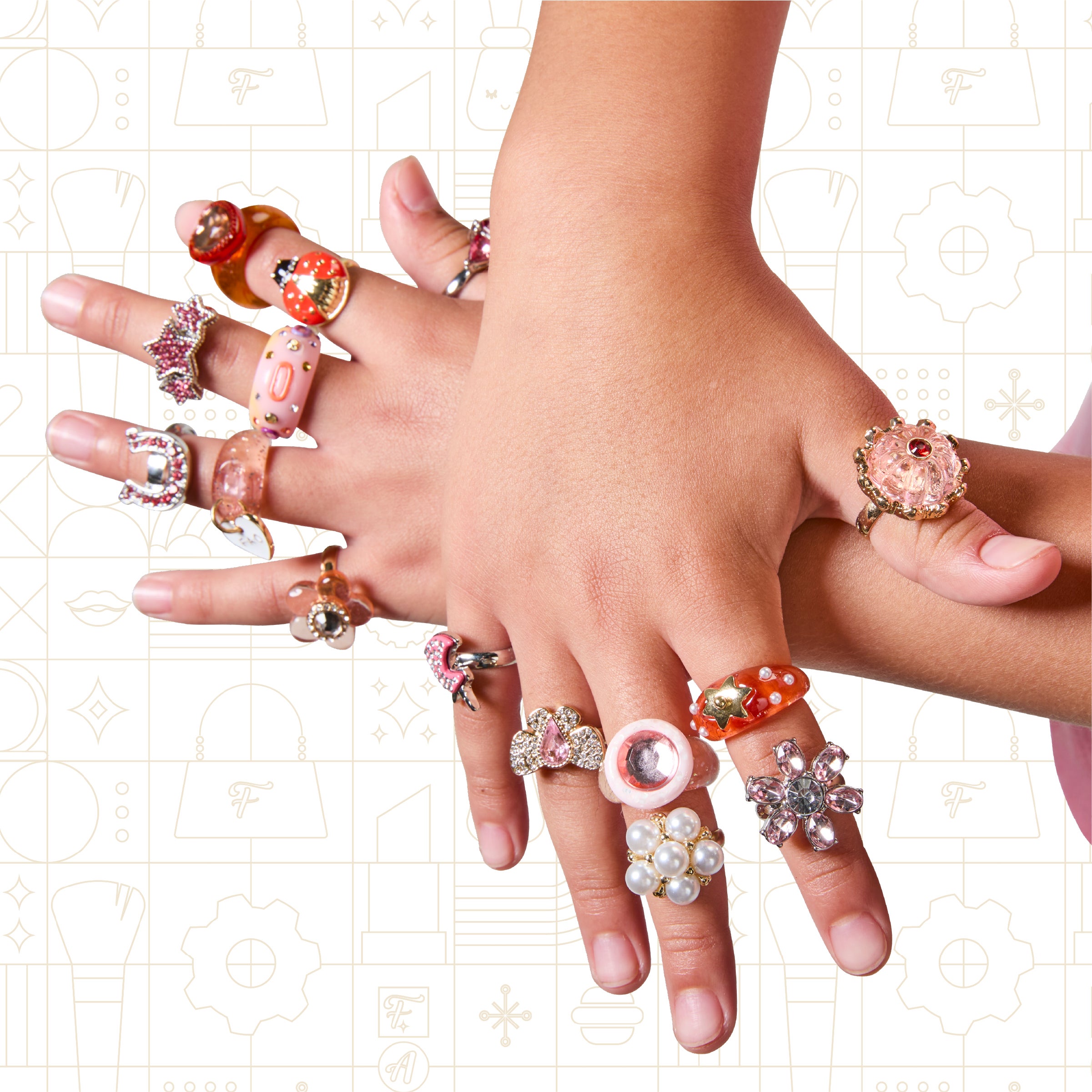 FAO Schwarz Glam Rings Set - 15 fargrike ringer