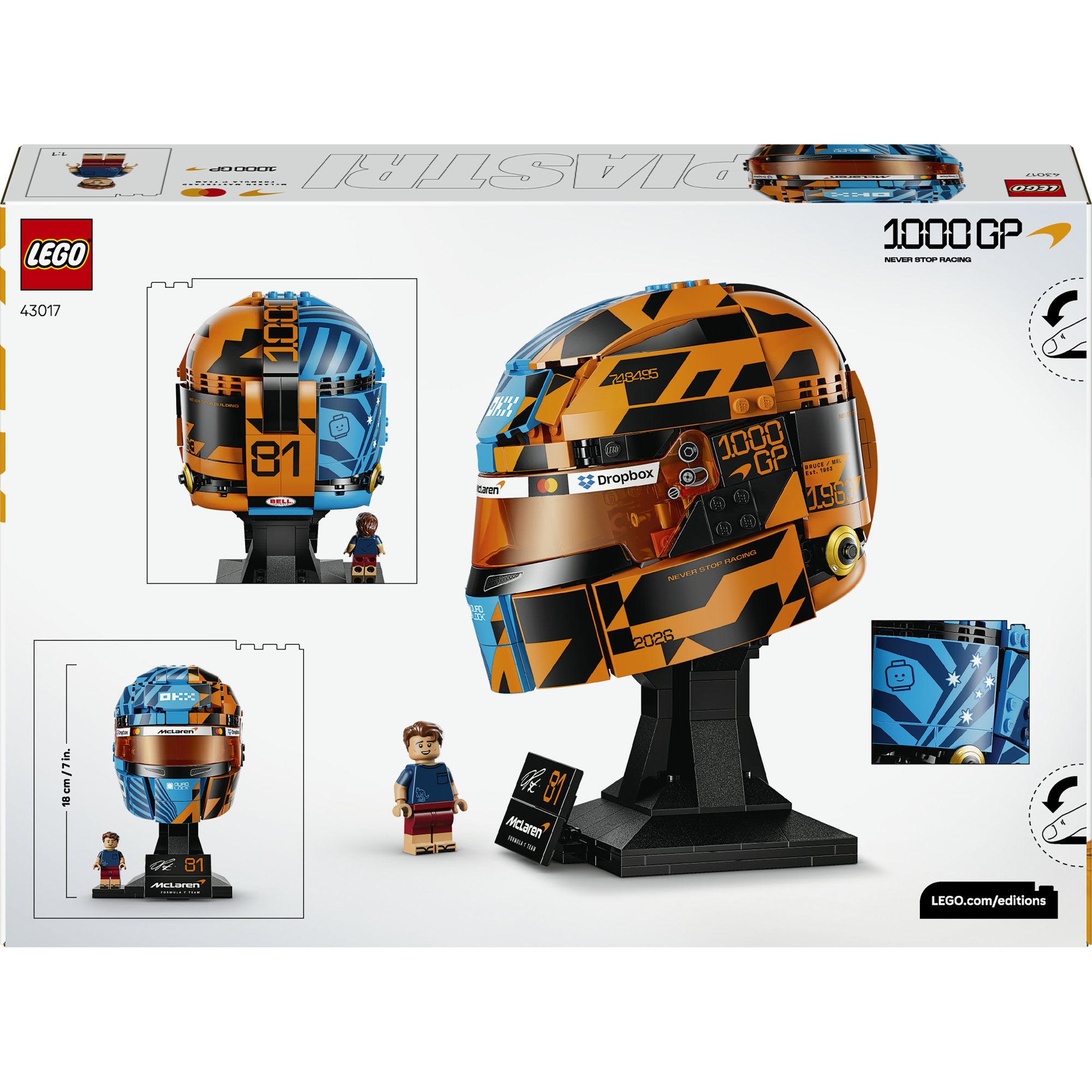 LEGO® Editions McLaren Mastercard F1® Team Oscar Piastri hjelm. F1®-merch. Utstillingssett – 43017