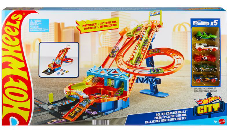 Hot Wheels City Roller Coaster Rally-banzesett med 5 biler