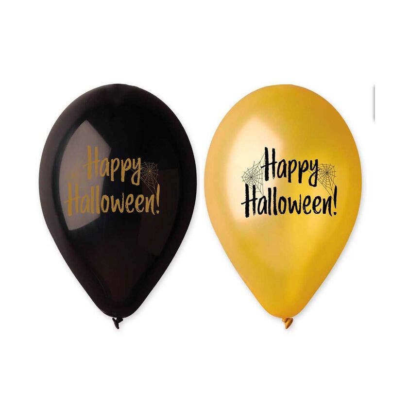 Halloween, Balloon Happy Halloween Svart og Gull 30 cm 5 stk/pk