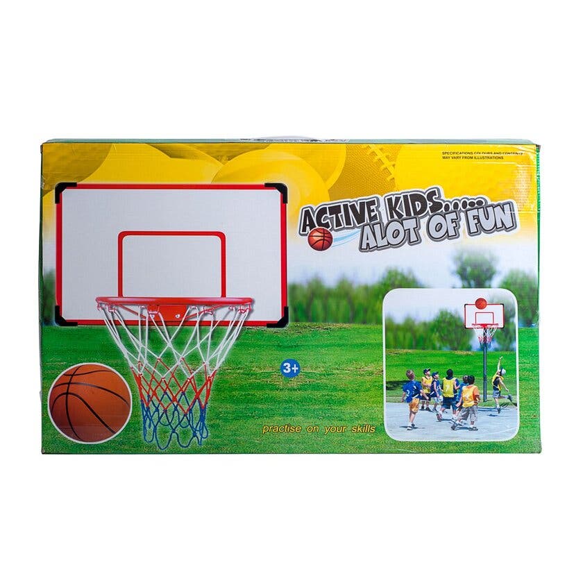 Barnesport, basketballkurv med plate og ball