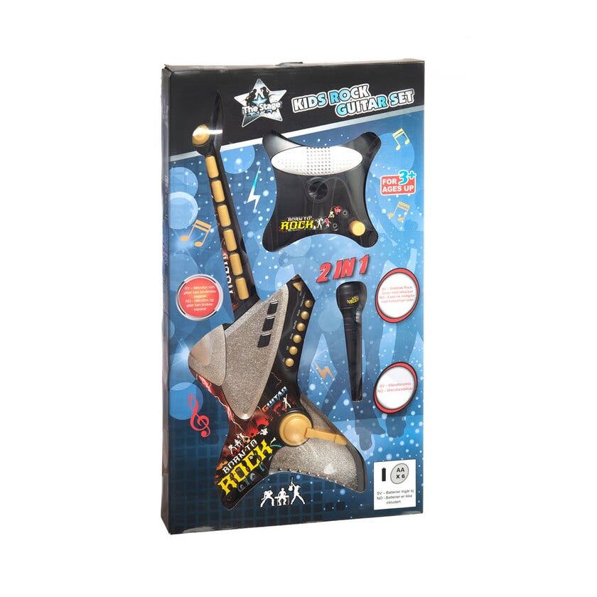 Stage, Batteridrevet rockegitar med mikrofonstativ