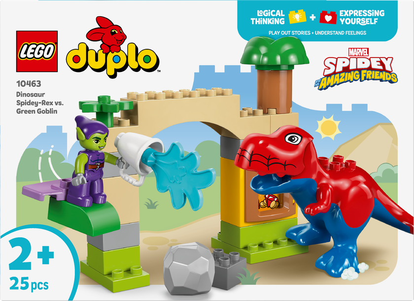 LEGO® DUPLO® │Marvel Dinosauren Spidey-Rex mot Green Goblin. Byggbar superheltleke for småbarn 10463