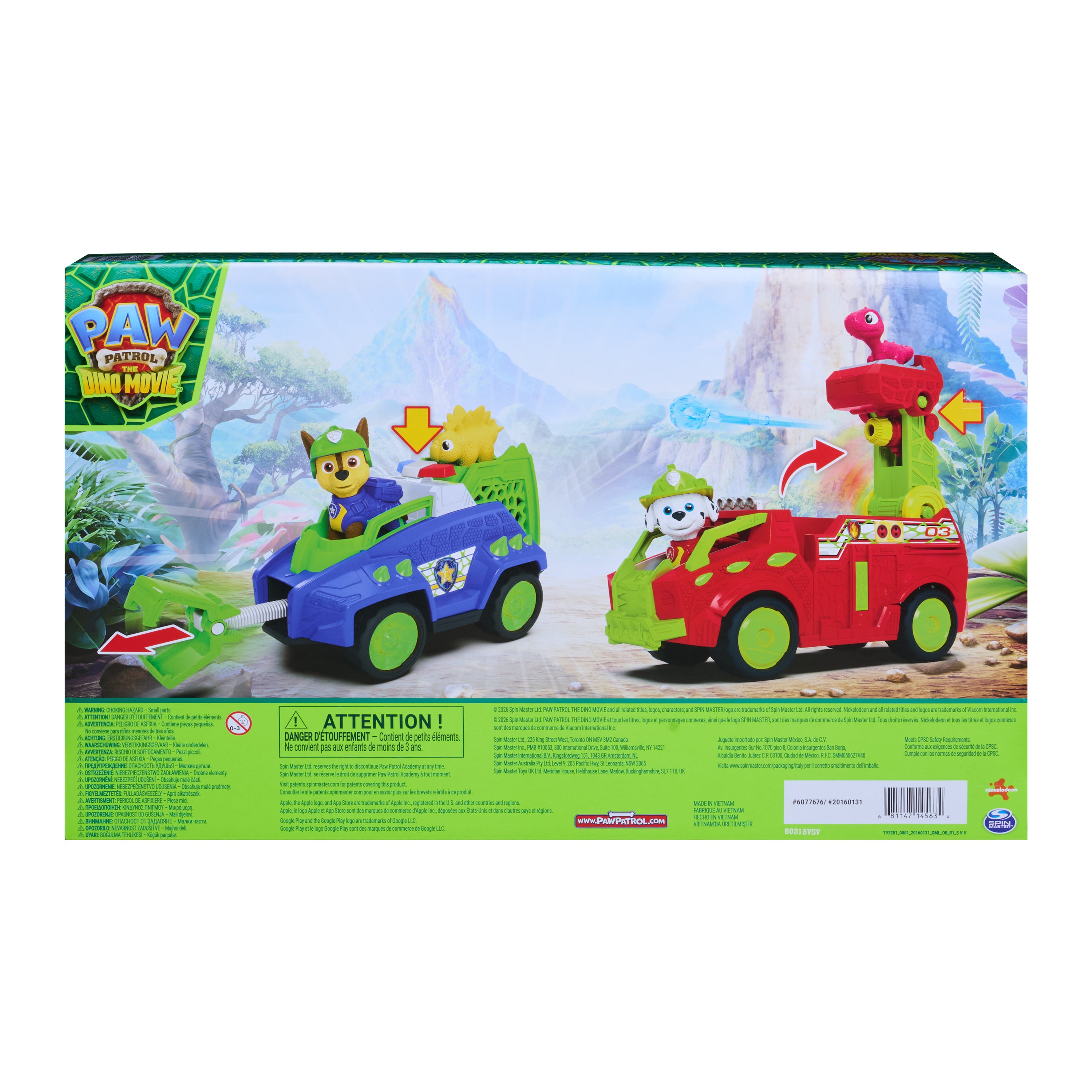 Paw Patrol Movie 3 Dinosaur-kjøretøy 2-pack