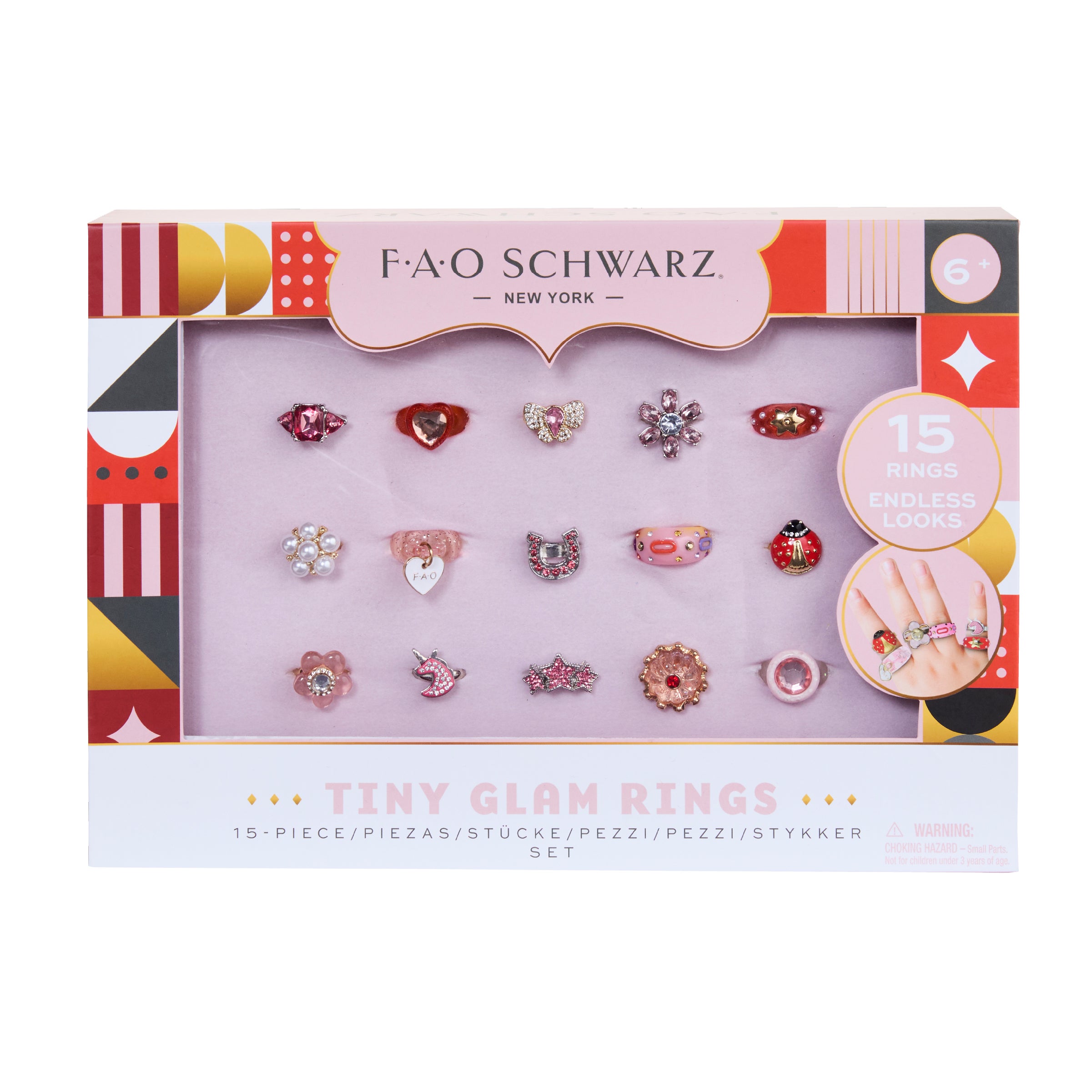FAO Schwarz Glam Rings Set - 15 fargrike ringer