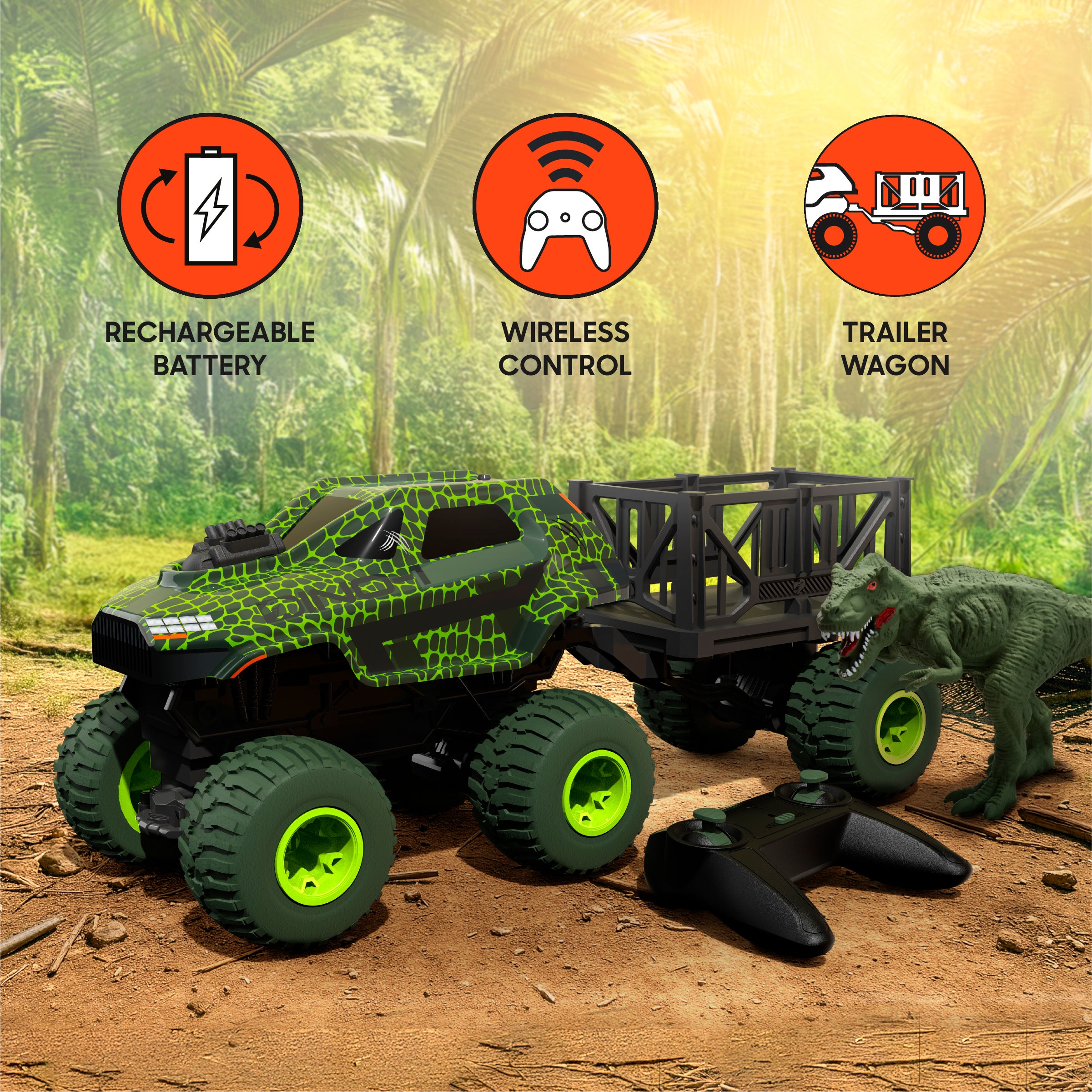 Sharper Image Rex Recon radiostyrt lastbil med dinosaur