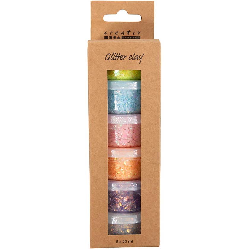 Glitterleire, blandede farger, 6x20 ml/ 1 stk.