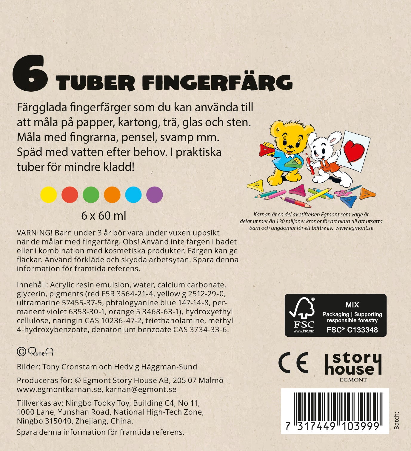 Bamse Fingermaling 6-pakk 