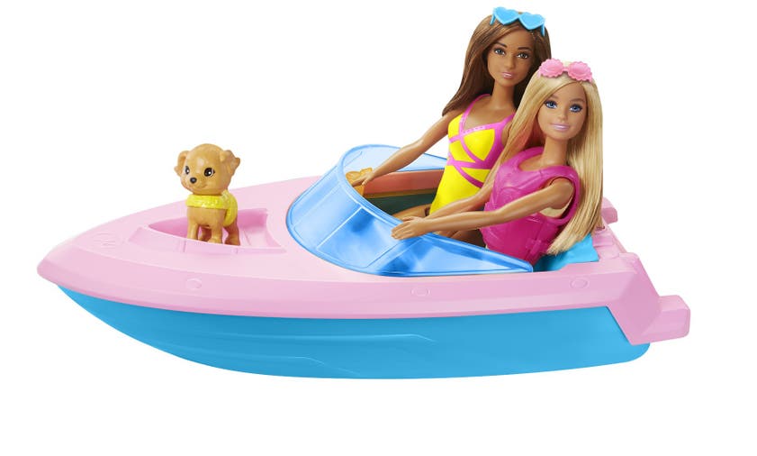 Barbie Båt med Dukke, Hvalp og Tilbehør