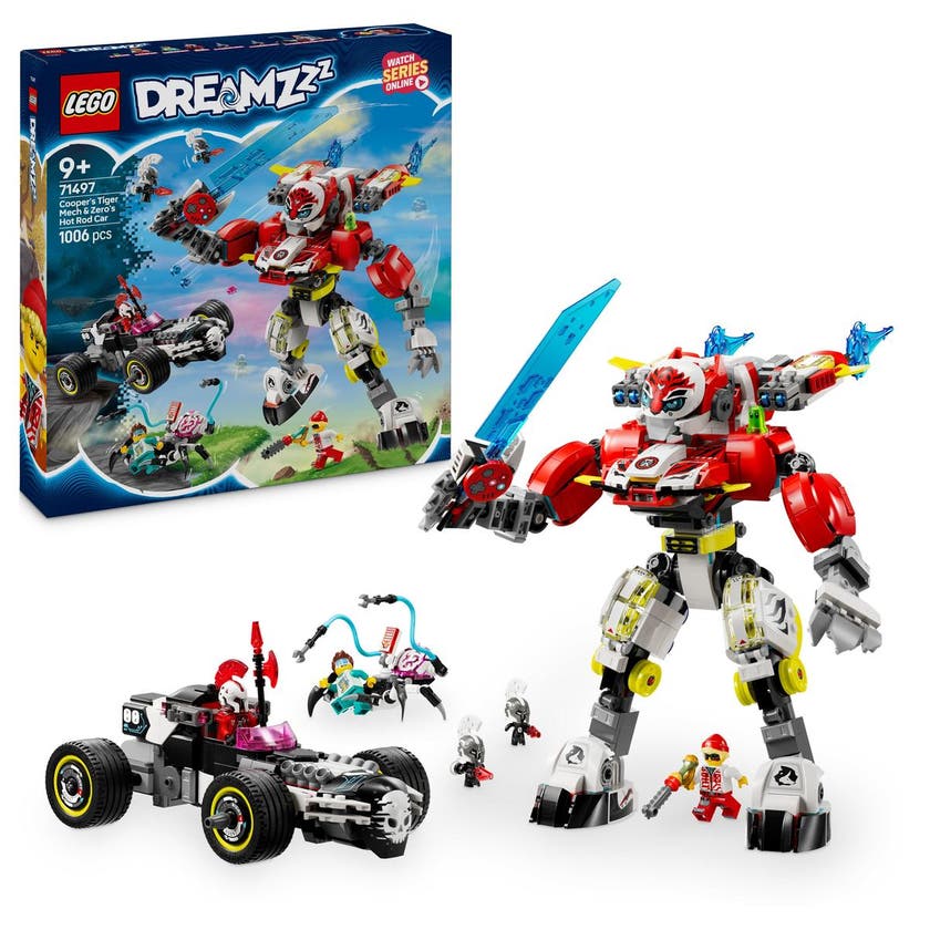 LEGO DREAMZzz 71497, Coopers tigerrobot og Zeros hot rod-bil